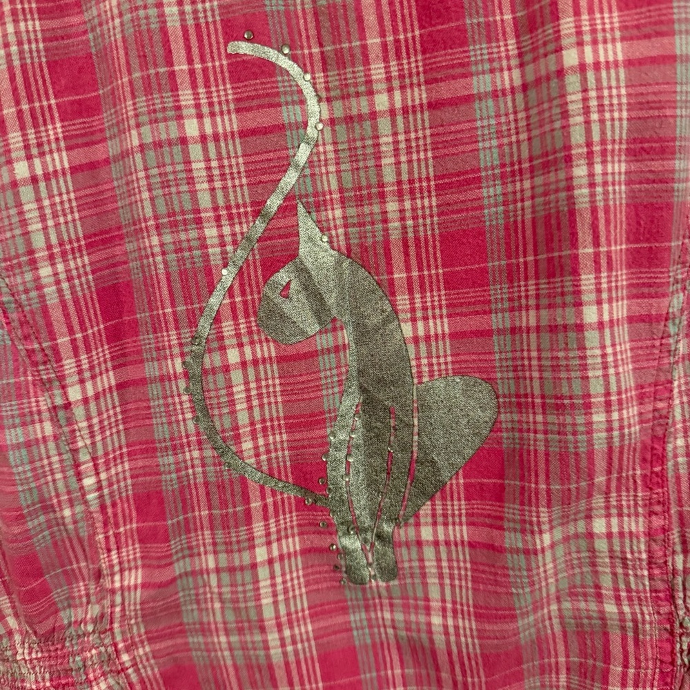 Baby Phat Y2K Pink Plaid Lace Button Front Top Size M - Picture 8 of 12